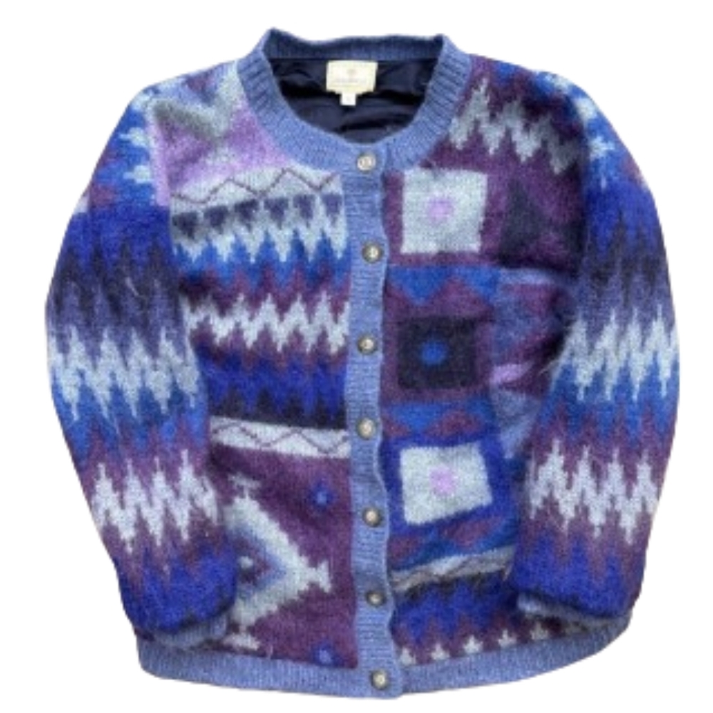 Vintage 1991 Susan Bristol Mohair Blend Whimasical Quirky Scandi Girl Cardigan